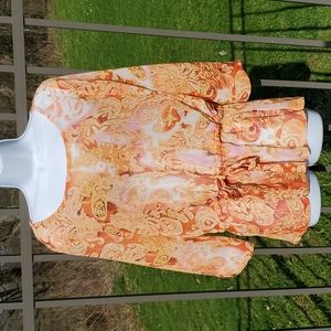 Coldwater Creek Sheer Orange Pattern Blouse Size M